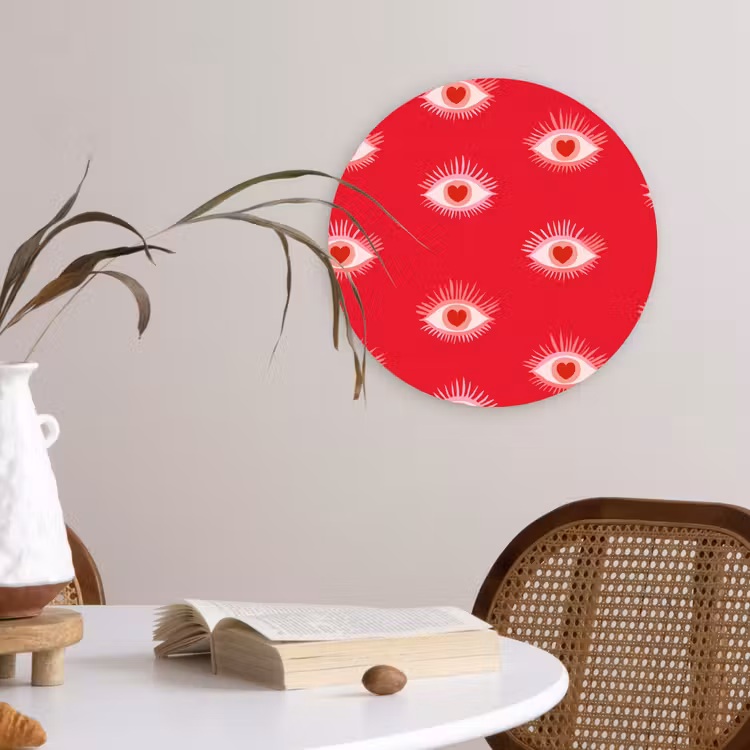 Ogen - Hart - Abstract - Rood - Roze Wandcirkel kunststof plaat 5mm dik klein 188 -sfeer4