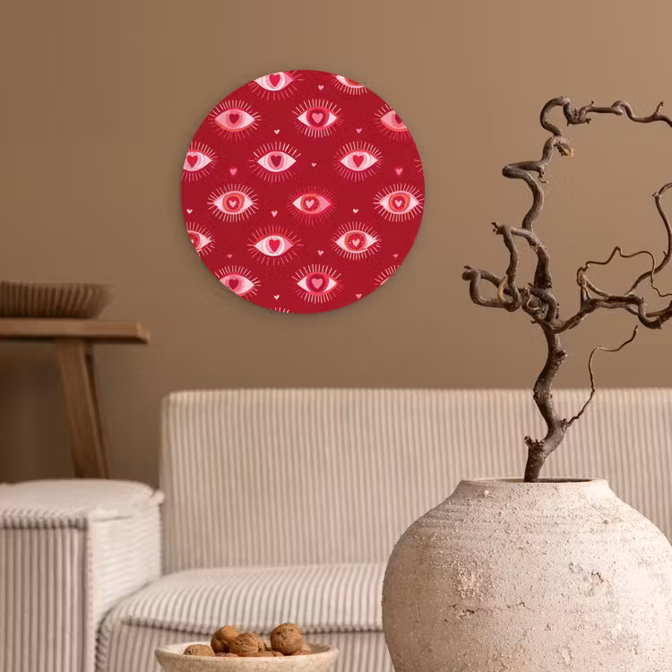 Ogen - Patroon - Roze - Donkerrood Wandcirkel kunststof plaat 5mm dik klein 188 -sfeer1