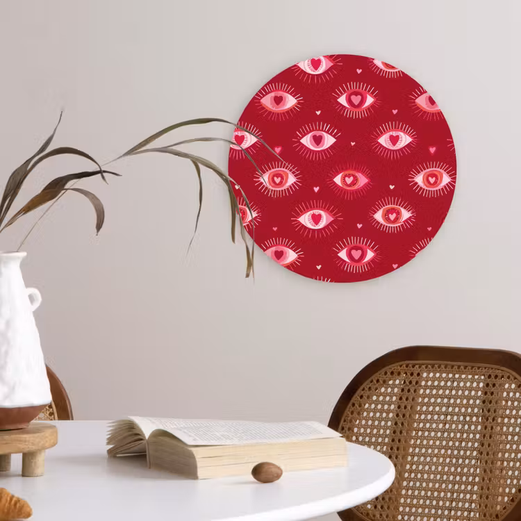 Ogen - Patroon - Roze - Donkerrood Wandcirkel kunststof plaat 5mm dik klein 188 -sfeer4