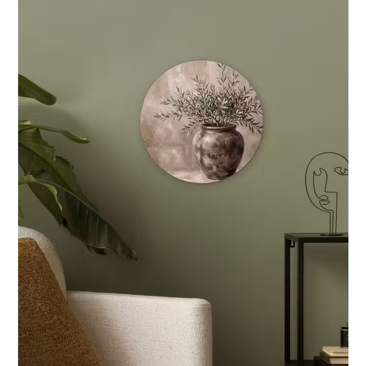 Olijfplant - Aardenpot - Abstract - Beige Wandcirkel kunststof plaat 5mm dik klein -sfeer3