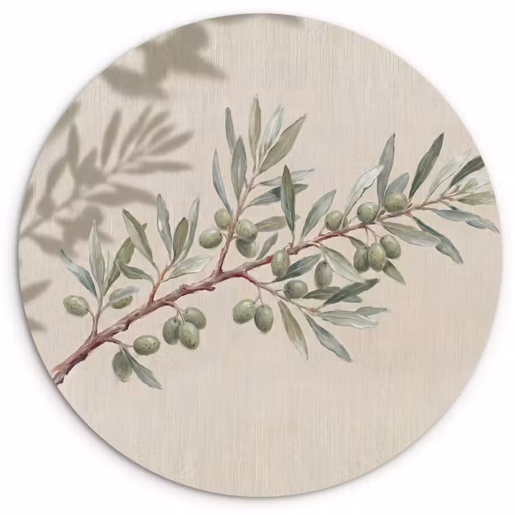 Olijftak - Bladeren - Natuur - Groen - Beige Wandcirkel kunststof plaat 5mm dik klein -3d