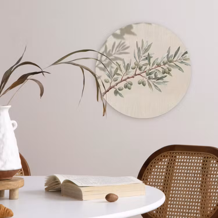 Olijftak - Bladeren - Natuur - Groen - Beige Wandcirkel kunststof plaat 5mm dik klein -sfeer4
