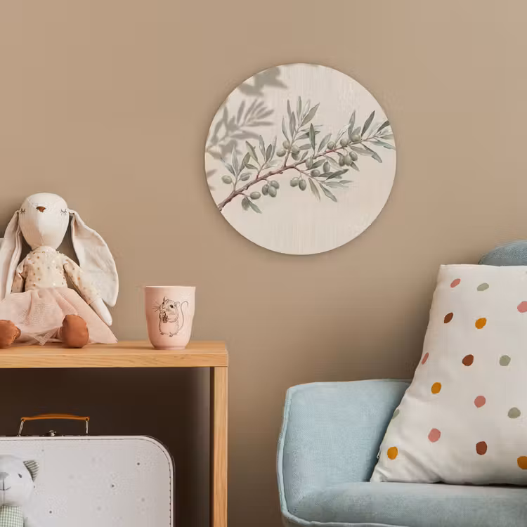 Olijftak - Bladeren - Natuur - Groen - Beige Wandcirkel kunststof plaat 5mm dik klein -tsfeer1_kind