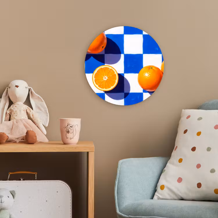 Forexbild Rund - Orange – Kariert – Essen - Sinaasappel - Geruit - Eten Wandcirkel kunststof plaat 5mm dik klein
