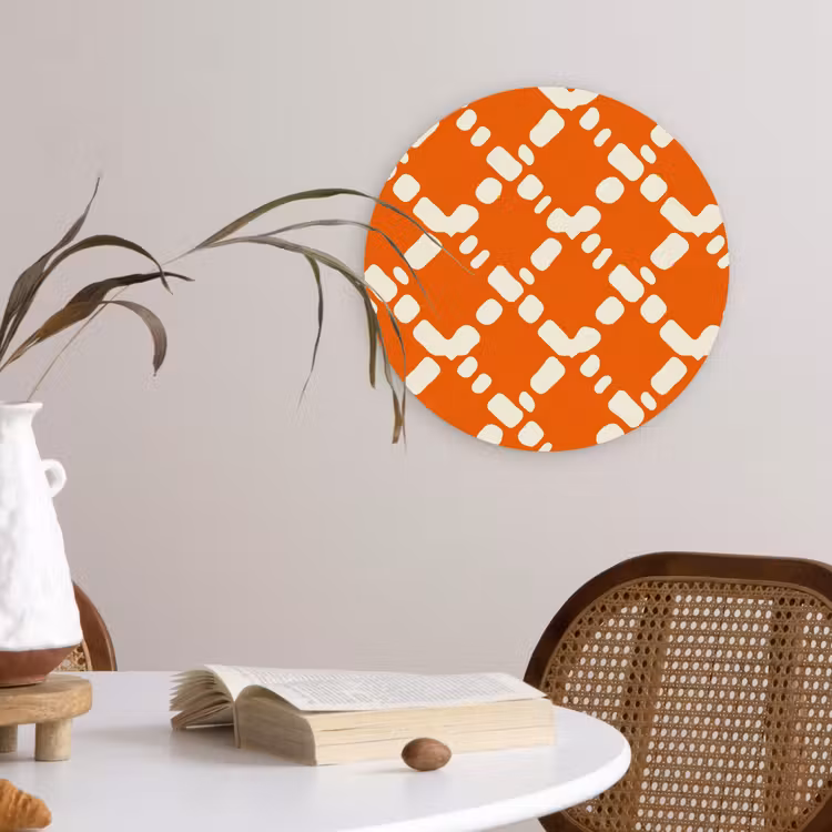 Oranje - Ruitpatroon - Wit Wandcirkel kunststof plaat 5mm dik klein 188 -sfeer4