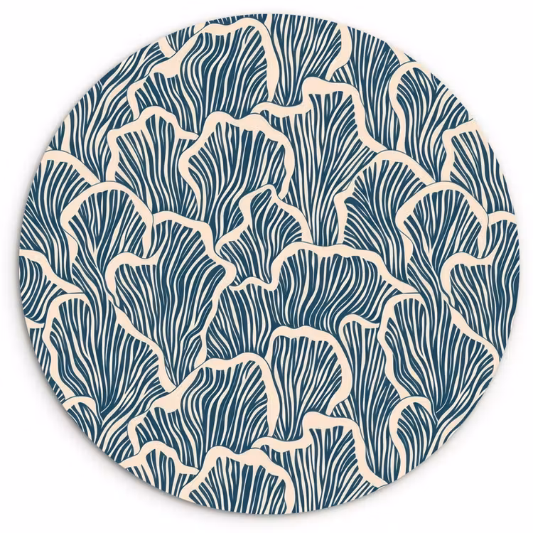 Organisch - Blauw - Crème - Schelpen Wandcirkel kunststof plaat 5mm dik klein 188 -3d