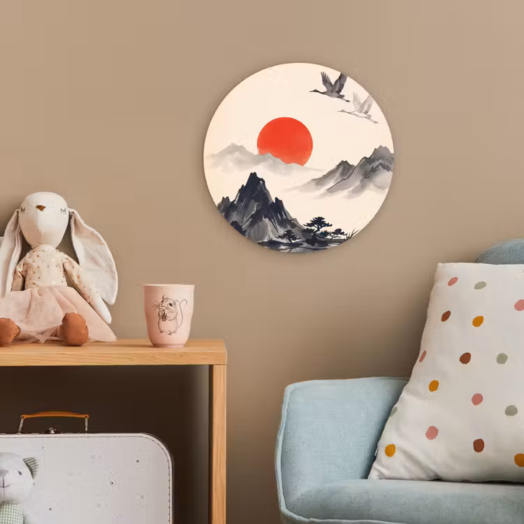 Oosters - Kraanvogels - Landschap Wandcirkel kunststof plaat 5mm dik klein -tsfeer1_kind