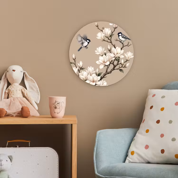 Oosters - Vogels - Beige Wandcirkel kunststof plaat 5mm dik klein -tsfeer1_kind
