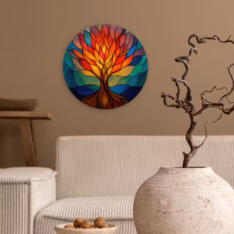 Sierglas - Boom - Rood - Vlakken Wandcirkel kunststof plaat 5mm dik klein -sfeer1