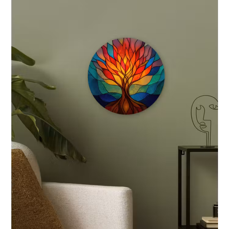 Sierglas - Boom - Rood - Vlakken Wandcirkel kunststof plaat 5mm dik klein -sfeer3