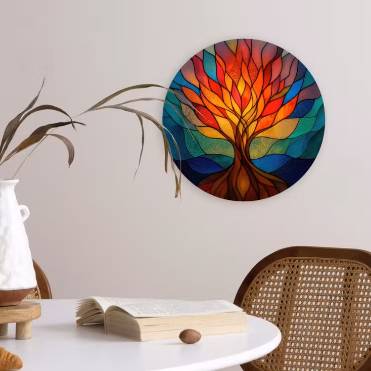 Sierglas - Boom - Rood - Vlakken Wandcirkel kunststof plaat 5mm dik klein -sfeer4