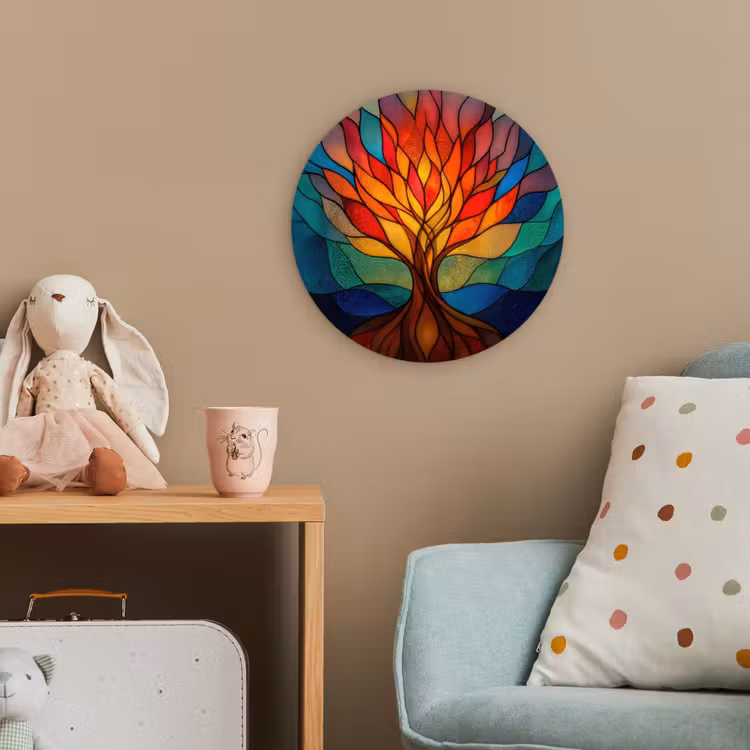 Sierglas - Boom - Rood - Vlakken Wandcirkel kunststof plaat 5mm dik klein -tsfeer1_kind