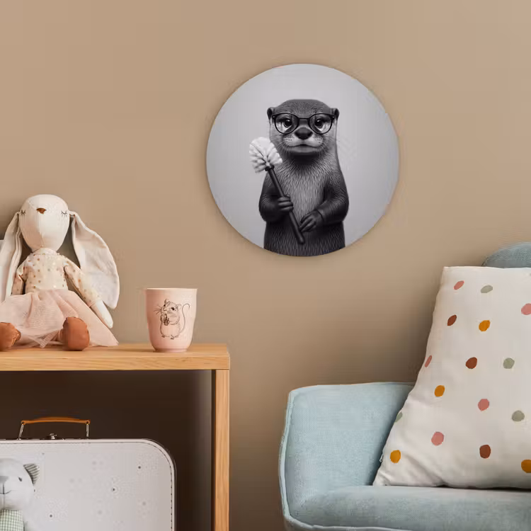 Otter - Wc-borstel - Bril - Zwart - Wit Wandcirkel kunststof plaat 5mm dik klein -tsfeer1_kind