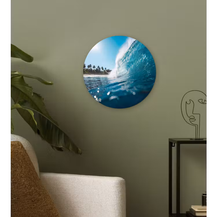 Oceaan - Golf - Strand - Natuur - Blauw Wandcirkel kunststof plaat 5mm dik klein -sfeer3