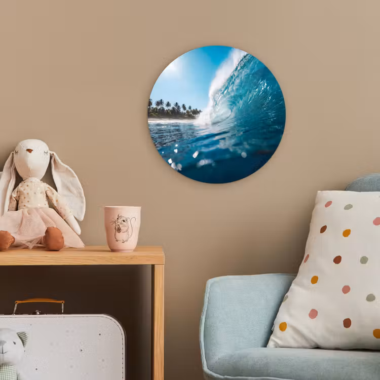 Oceaan - Golf - Strand - Natuur - Blauw Wandcirkel kunststof plaat 5mm dik klein -tsfeer1_kind