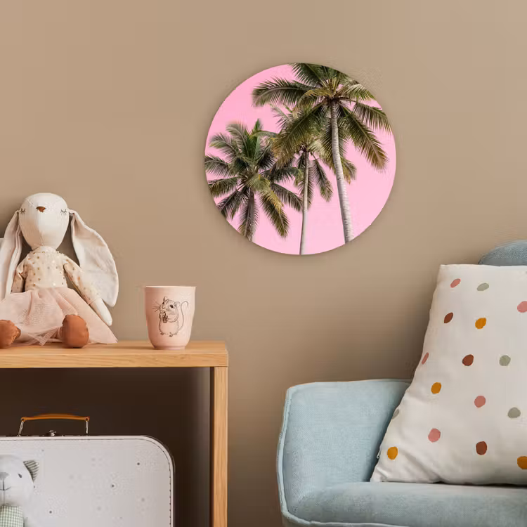 Palmboom - Tropisch - Pink Wandcirkel kunststof plaat 5mm dik klein -tsfeer1_kind