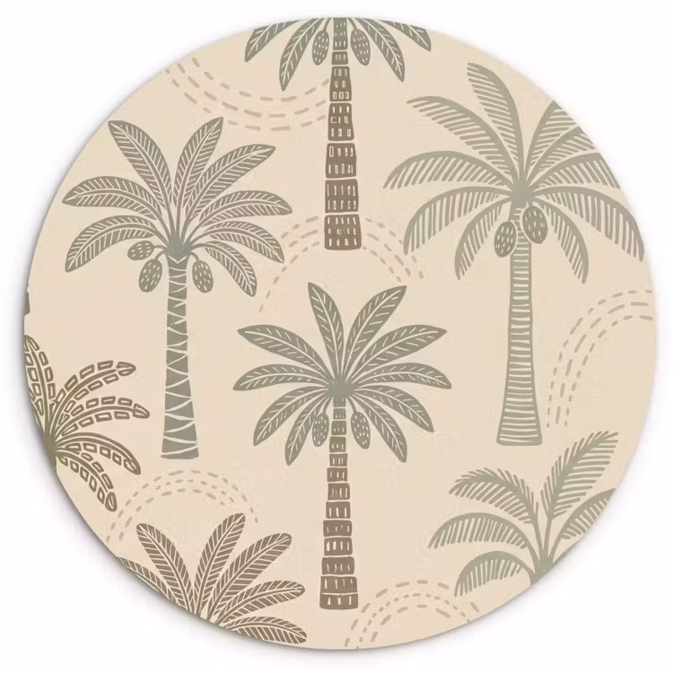 Palmbomen - Patroon - Tropisch - Beige Wandcirkel kunststof plaat 5mm dik klein -3d