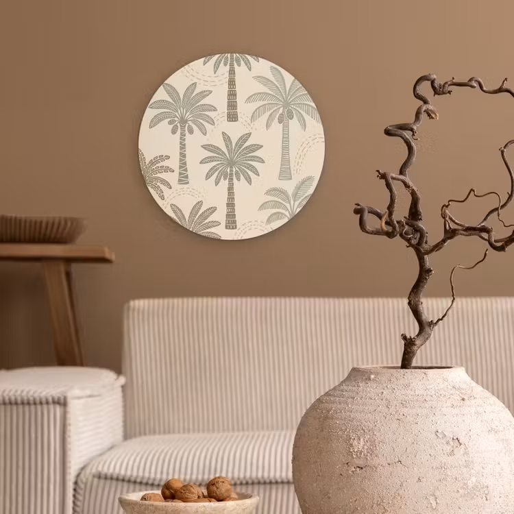 Palmbomen - Patroon - Tropisch - Beige Wandcirkel kunststof plaat 5mm dik klein -sfeer1
