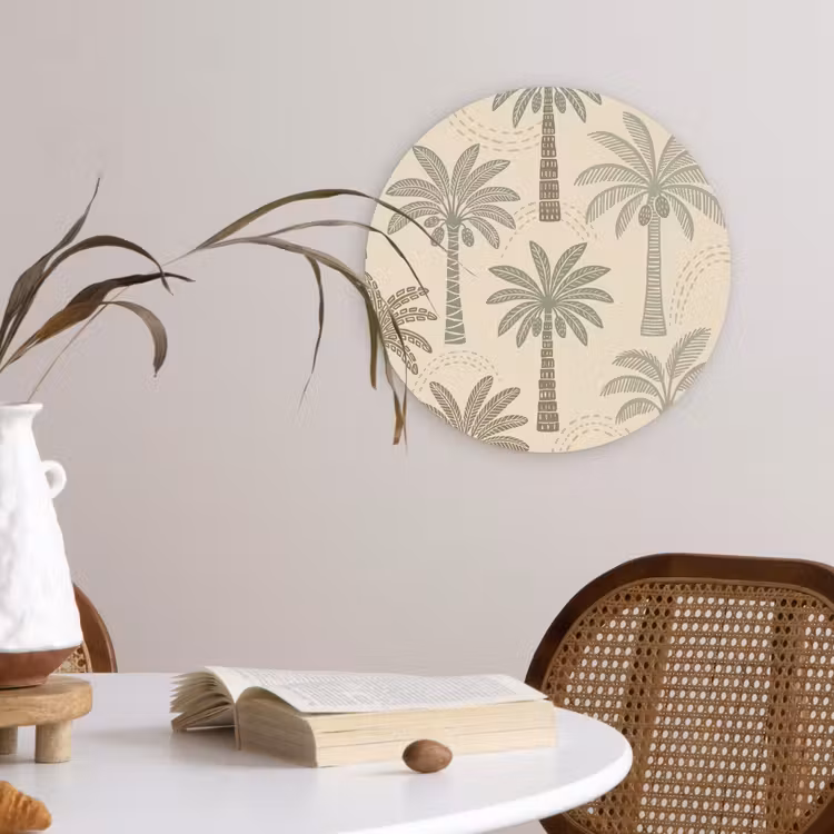 Palmbomen - Patroon - Tropisch - Beige Wandcirkel kunststof plaat 5mm dik klein -sfeer4