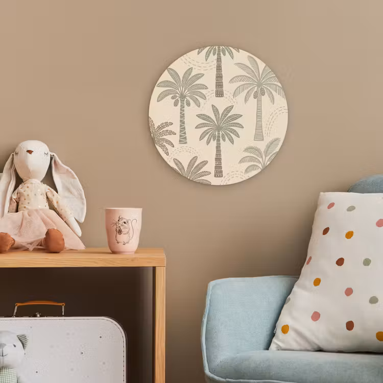 Palmbomen - Patroon - Tropisch - Beige Wandcirkel kunststof plaat 5mm dik klein -tsfeer1_kind