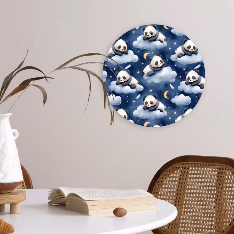 Panda's - Slapen - Blauw Wandcirkel kunststof plaat 5mm dik klein 188 -sfeer4