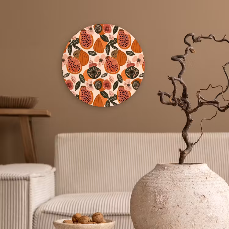 Papaja - Bloesem - Oranje Wandcirkel kunststof plaat 5mm dik klein 188 -sfeer1