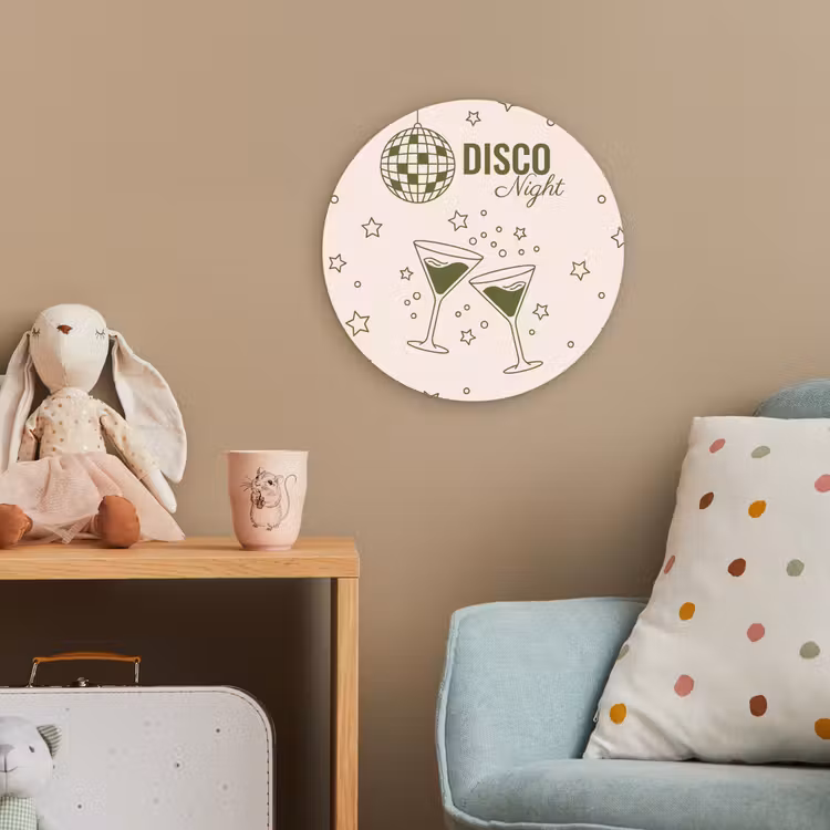 Feest - Disco - Drank - Illustratie - Groen Wandcirkel kunststof plaat 5mm dik klein -tsfeer1_kind