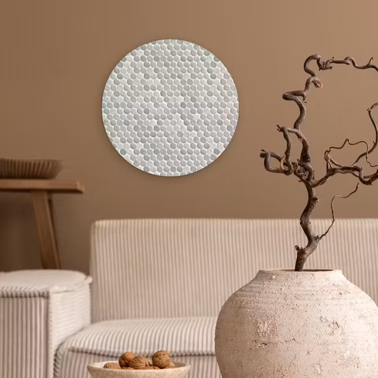 Penny - Mozaïek - Lichtgrijs Wandcirkel kunststof plaat 5mm dik klein 188 -sfeer1