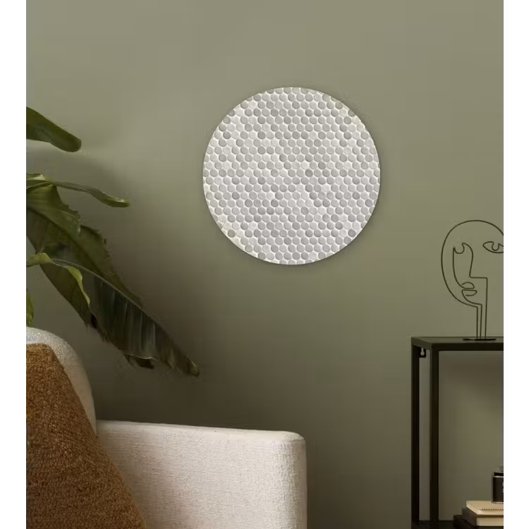 Penny - Mozaïek - Lichtgrijs Wandcirkel kunststof plaat 5mm dik klein 188 -sfeer3