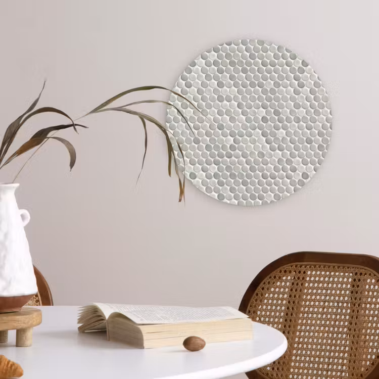 Penny - Mozaïek - Lichtgrijs Wandcirkel kunststof plaat 5mm dik klein 188 -sfeer4