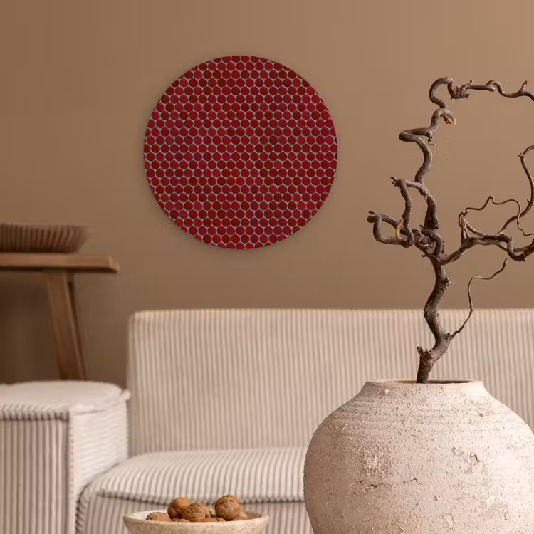 Penny - Mozaïek - Rond - Rood Wandcirkel kunststof plaat 5mm dik klein 188 -sfeer1