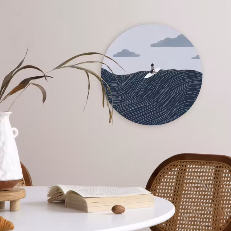 Persoon - Surfen - Oceaan - Natuur - Modern Wandcirkel kunststof plaat 5mm dik klein -sfeer4