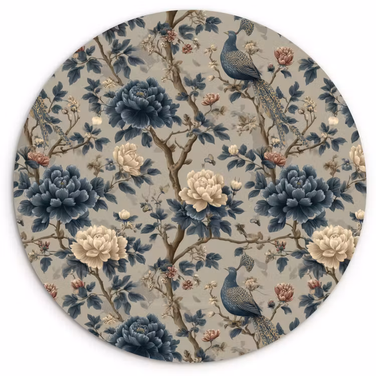 Pauw - Bloemen - Blauw Wandcirkel kunststof plaat 5mm dik klein 188 -3d
