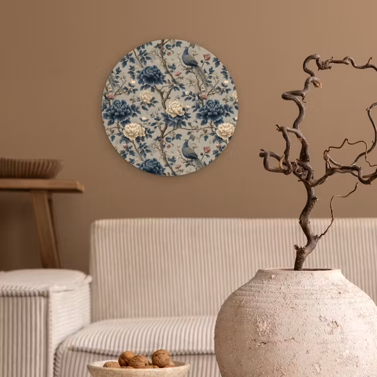 Pauw - Bloemen - Blauw Wandcirkel kunststof plaat 5mm dik klein 188 -sfeer1