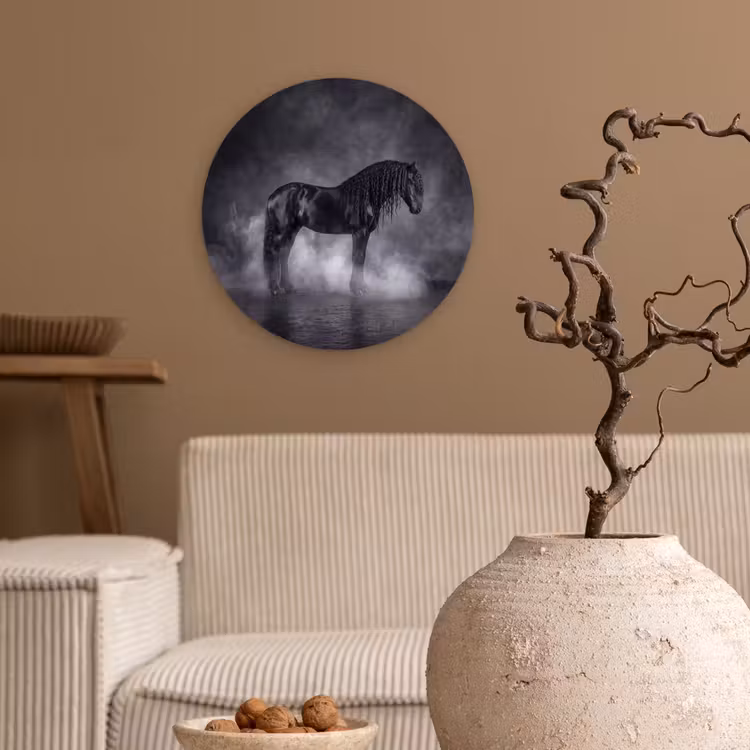 Paard - Magisch - Zwart Wandcirkel kunststof plaat 5mm dik klein -sfeer1