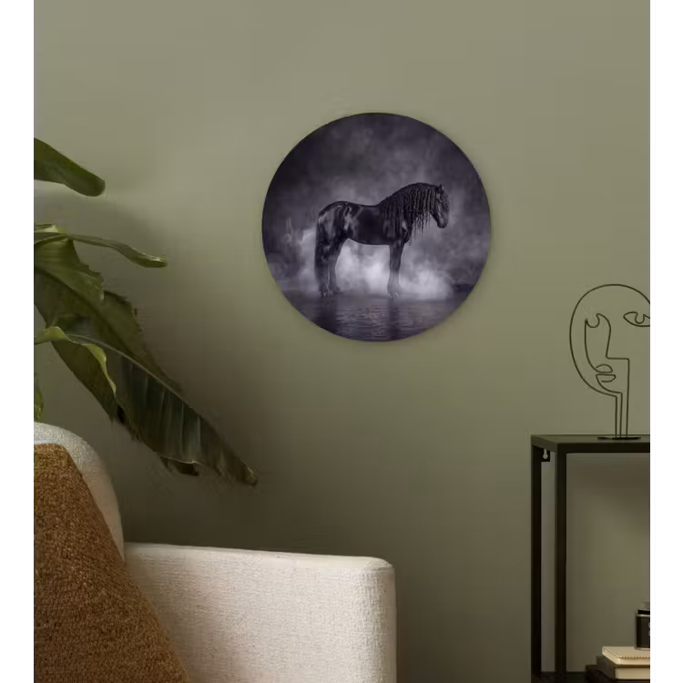 Paard - Magisch - Zwart Wandcirkel kunststof plaat 5mm dik klein -sfeer3