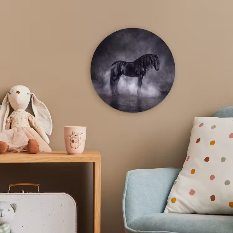 Paard - Magisch - Zwart Wandcirkel kunststof plaat 5mm dik klein -tsfeer1_kind