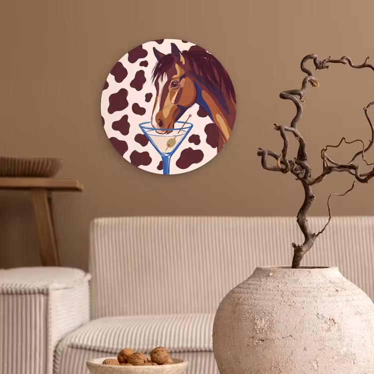 Paard - Martini - Dieren - Abstract - Bruin Wandcirkel kunststof plaat 5mm dik klein -sfeer1