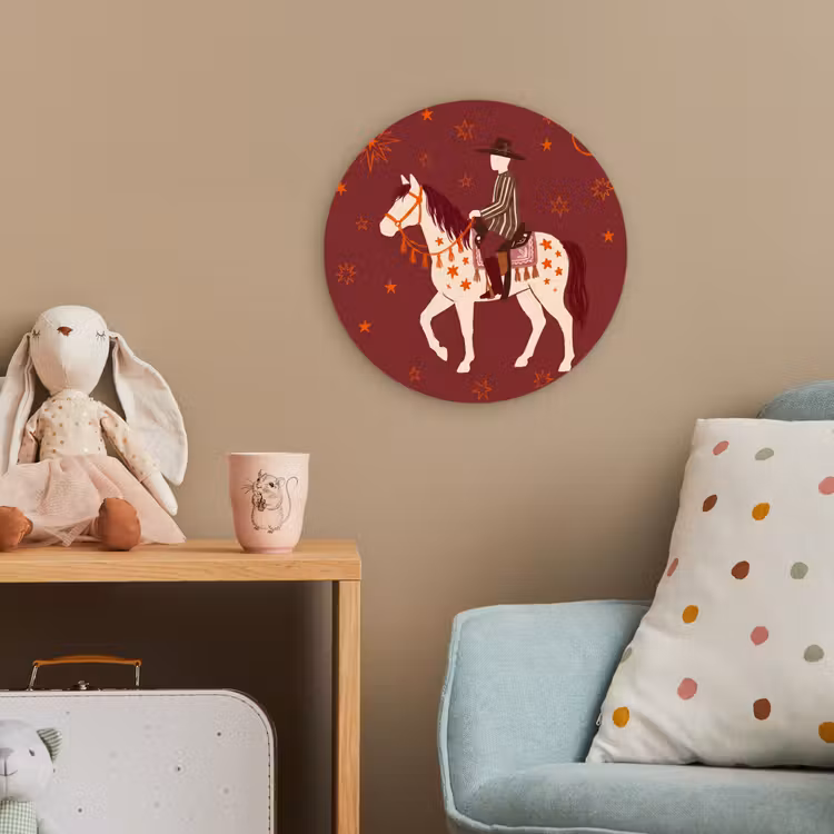 Paard - Ruiter - Sterren - Nacht - Illustratie Wandcirkel kunststof plaat 5mm dik klein -tsfeer1_kind
