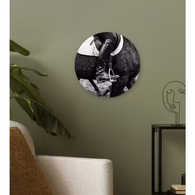 Paard - Sport - Zwart - Wit Wandcirkel kunststof plaat 5mm dik klein -sfeer3