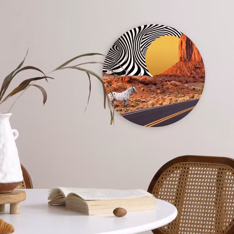 Forexbild Rund - Pferd – Wüste – Natur - Paard - Woestijn - Natuur Wandcirkel kunststof plaat 5mm dik klein