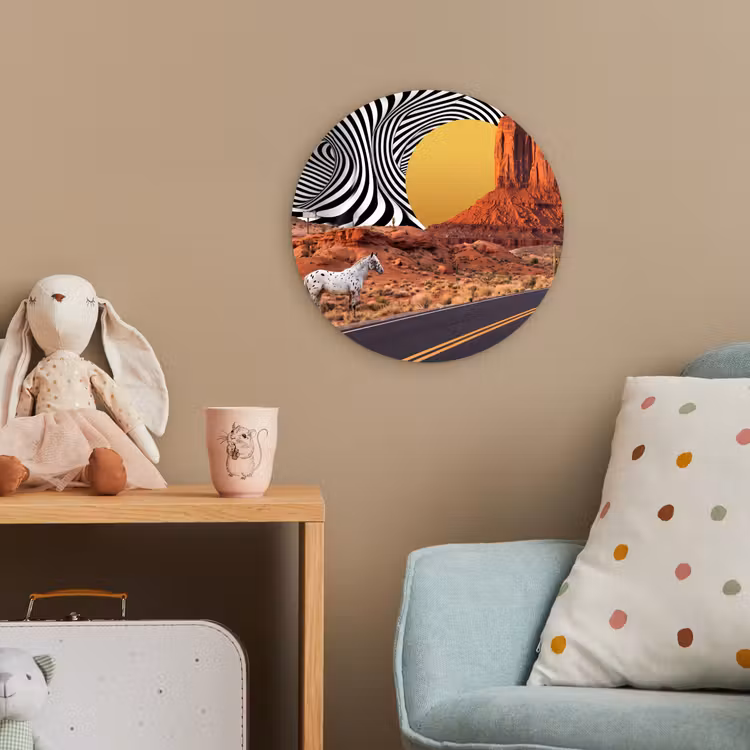 Forexbild Rund - Pferd – Wüste – Natur - Paard - Woestijn - Natuur Wandcirkel kunststof plaat 5mm dik klein
