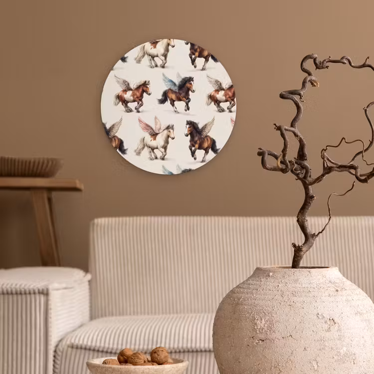 Paarden - Vleugels - Kleurrijk Wandcirkel kunststof plaat 5mm dik klein 188 -sfeer1
