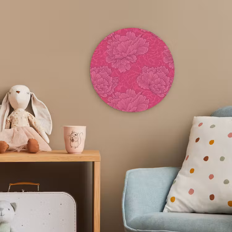 Pioenrozen - Energiek - Roze Wandcirkel kunststof plaat 5mm dik klein 188 -tsfeer1_kind