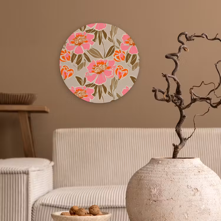 Pioenrozen - Patroon - Roze Wandcirkel kunststof plaat 5mm dik klein 188 -sfeer1