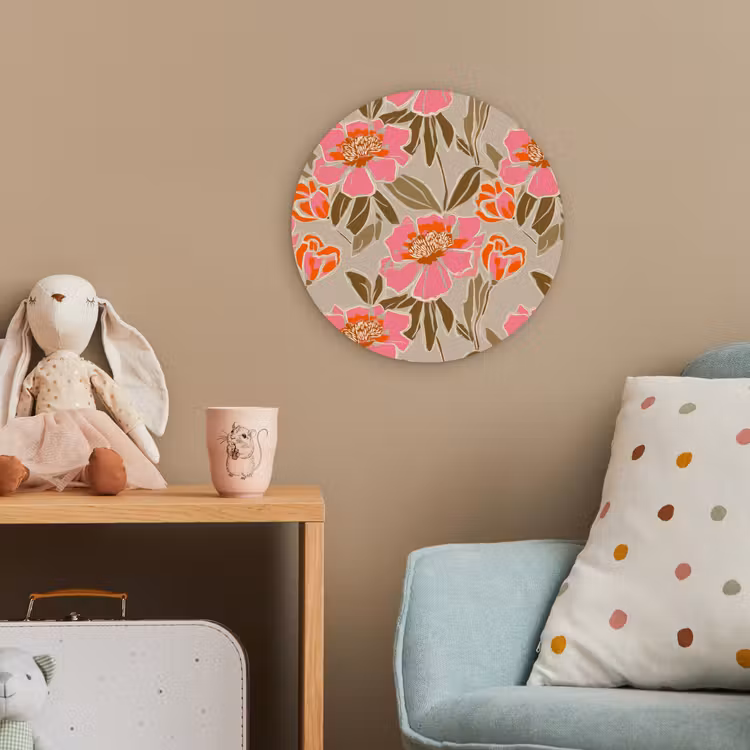 Pioenrozen - Patroon - Roze Wandcirkel kunststof plaat 5mm dik klein 188 -tsfeer1_kind