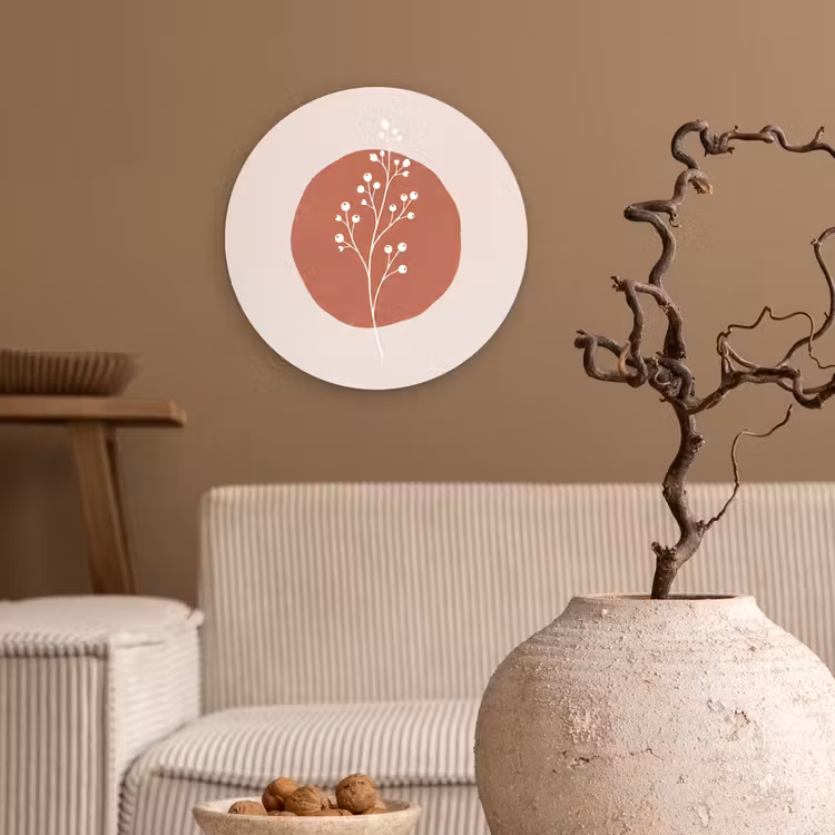 Plant - Tak - Abstract - Modern - Wit Wandcirkel kunststof plaat 5mm dik klein -sfeer1