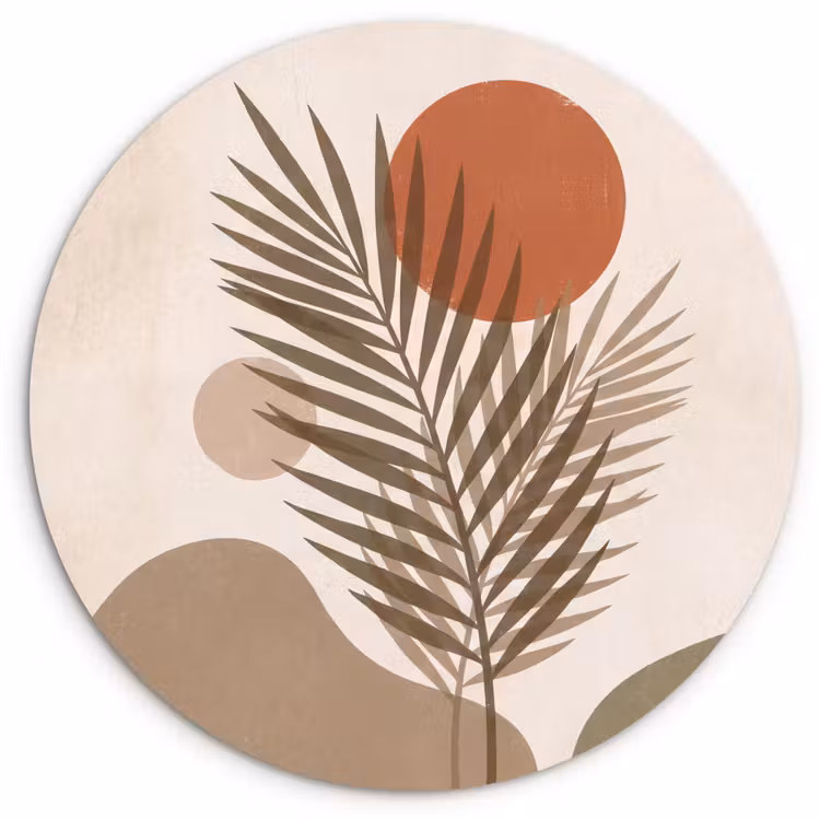 Planten - Bladeren - Abstract - Modern - Beige Wandcirkel kunststof plaat 5mm dik klein -3d