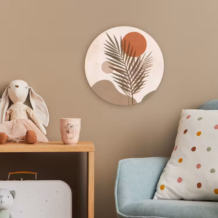 Planten - Bladeren - Abstract - Modern - Beige Wandcirkel kunststof plaat 5mm dik klein -tsfeer1_kind
