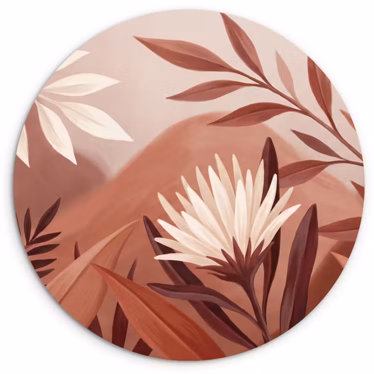Planten - Bladeren - Botanisch - Modern - Bruin Wandcirkel kunststof plaat 5mm dik klein -3d